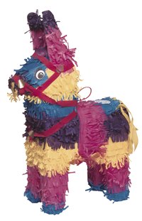 Conceal cracks in a pinata by covering it with decorations.