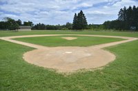 A baseball diamond is perfectly square between the bases.