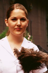 A feather duster serves as brush for faux painting finishes.