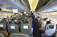 The interior of a commercial airline.