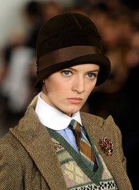 A model wears a cloche on the runway during Fashion Week in New York City.