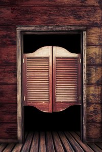 Swinging doors set the stage for a saloon vibe inspired by Western movies.