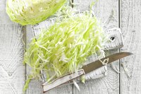 Knife and shredded cabbage.