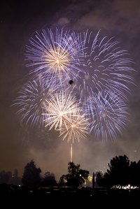 Fireworks erupt over Pasadena's famed Rose Bowl.