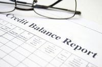 Close-up of credit balance report worksheet and glasses.