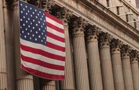 US Post Office with flag.