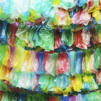 Choose colorful garbage bags to make a bright, eye-catching wreath.
