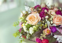 A close-up of a silk flower arrangement.