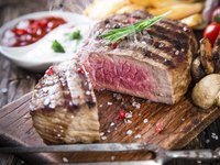 Close-up of beef tenderloin on cutting board