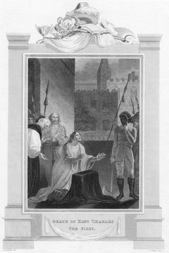 A dramatic rendering shows exiled King Charles I's demise.