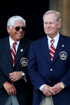 Former Ryder Cup captains Lee Trevino, left, and Jack Nicklaus at the opening ceremonies of the 2008 Ryder Cup.
