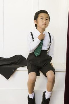 Wearing a colorful, patterned tie adds style to a school uniform while staying within the rules.