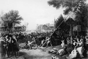 Hulton Archive/Hulton Archive/Getty Images A black and white photograph from the early 17th century depicts the Colonial era and its associated clothing type