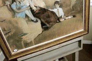 Stephen Chernin/Getty Images News/Getty Images This Kennedy family painting on exhibit at Sotheby's shows the then-Mrs. John F. Kennedy and her two children, Caroline and John Jr., in the usual, dressy attire of small children of the early 1960s.