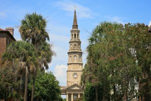 Saint Philips Episcopal Church Steeple, Palm Trees, Charleston, South Carolina
