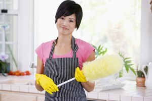 Mujer sujetando plumero.
