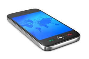Imagen 3D del teléfono inteligente con gráfico en la pantalla.