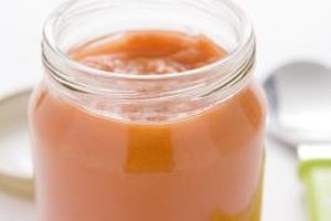 BananaStock/BananaStock/Getty Images Vegetable puree, similar to baby food, makes a healthy fat substitution for your favorite baked goods.