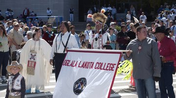 Marchers from Oglala Lakota College celebrating the opening of the National Museum of the American Indian in Washington, D.C., September 21, 2004.