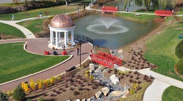 A newly constructed part of Shenandoah University's campus called Sarah's Glen where students can relax and study.