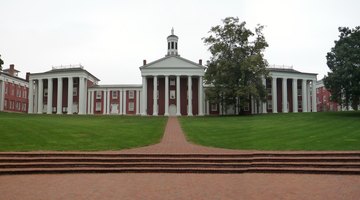 Iconic buildings of Washington and Lee University. From left to right: Newcomb Hall, Payne Hall, Washington Hall (center), Robinson Hall, Tucker Hall.