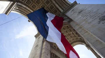 French flag waving during Bastille Day in Paris