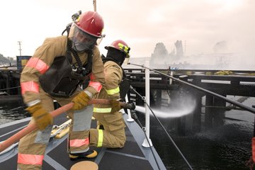 Firefighters respond to emergencies. Firefighters respond to emergencies.