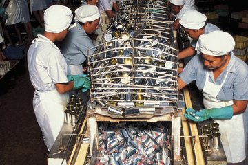 Factory workers line. Factory workers line.