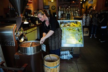 Beans being roasted in coffeehouse in Culver City, CA. Beans being roasted in coffeehouse in Culver City, CA.