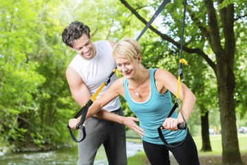 Fitness trainter with client Fitness trainter with client