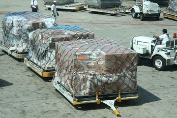 Ramp operations workers concentrate on loading baggage or other cargo Ramp operations workers concentrate on loading baggage or other cargo