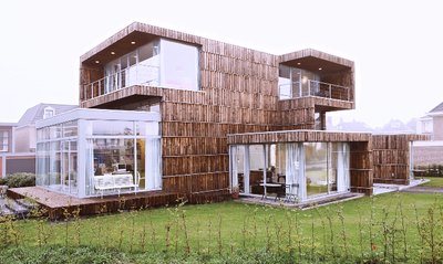 Repurposed scrap material comprises the interior and exterior of this home.