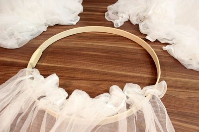 Gather three curtain panels in the inner hoop