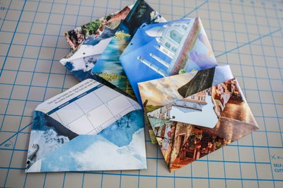 Recycle your old calendars into envelopes for one-of-a-kind stationery.