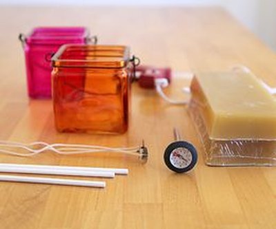 You'll need beeswax, wicks and glass containers.