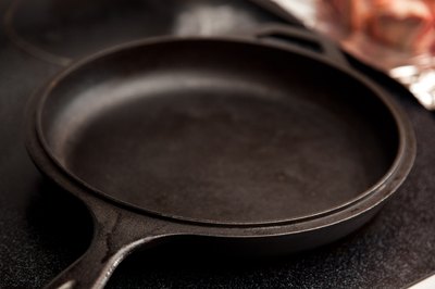 Cast-iron skillet on stove top.