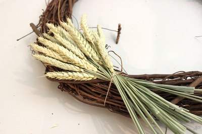 Tie a bunch to the grapevine wreath