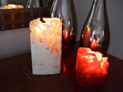 These lit ice candles add romance to a room.