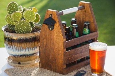 Completed wooden beer caddy.
