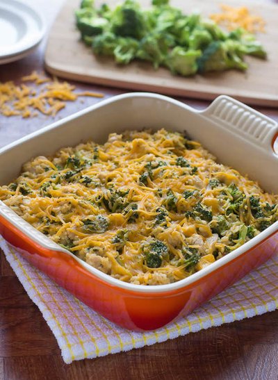 Healthy Cheesy Chicken Broccoli Rice Casserole
