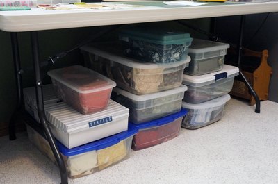 Stacking bins used as display table.