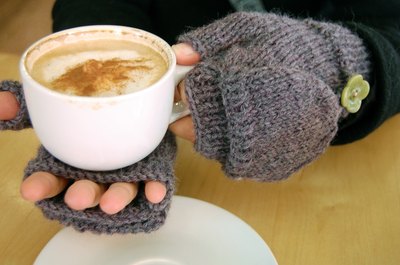 Fingerless mittens with the flap folded back