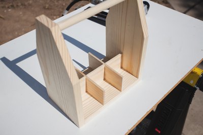 Glueing the divider in place.