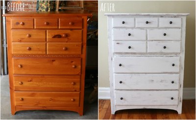 A shabby chic dresser adds vintage charm to any space.