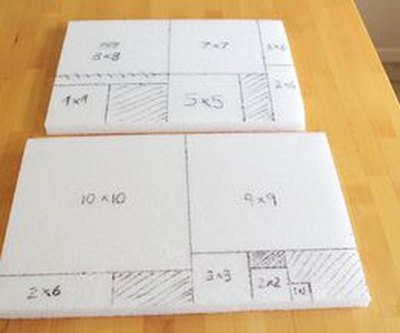Divide your styrofoam into sections to make 10 progressively larger squares.