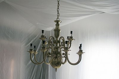 Plastic draped spray booth is ready for the paint.