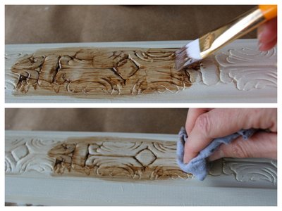 Apply and wipe brown wax every 3 to 4 inches.