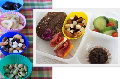 Prunes, banana chips, trail mix and roasted edamame.