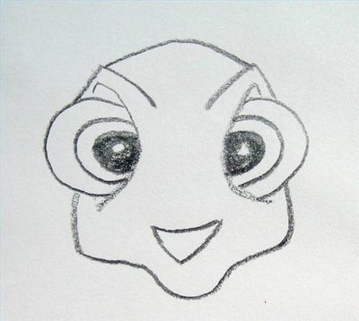 Draw Squirt's head, framing his large eyes.