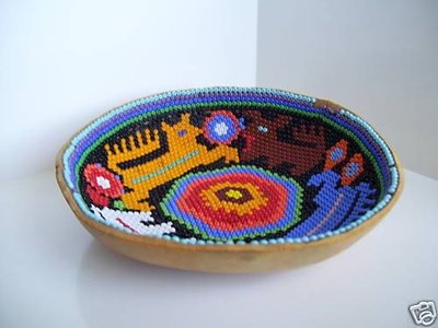 Authentic Huichol beaded bowls are made from gourds